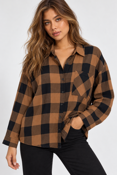 Brown Black Flannel Shirt in Cotton- Size: M