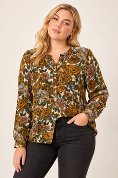 Warm-Toned Blouse in Viscose Wool Blend - Size: XL/XXL