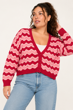 Wavy Chevron Knit Cardigan - Size: XL/XXL