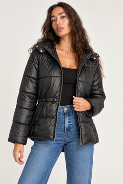 Puffer Hooded Jacket in Black- Size: L