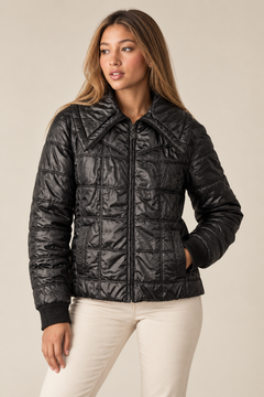 Black Quilted Jacket with Wide Collar- Size: M/L