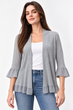 Bell Sleeves Bolero in Silver Grey- Size: M/L