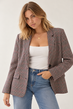 Houndstooth Wool Blend Blazer - Size: XXL