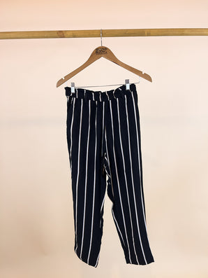 100% Viscose Black Striped Pants - Size: S