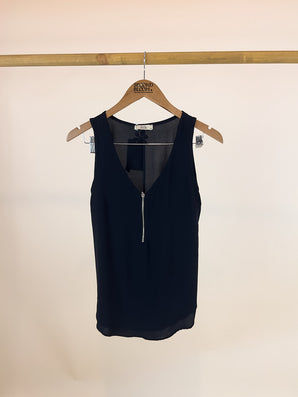 Black Sleeveless Zip Blouse - Size: S