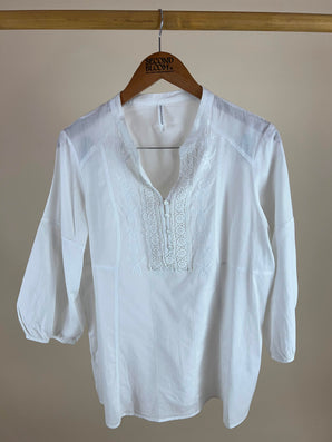 White Embroidered Cotton Blouse- Size: XL