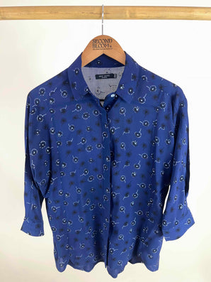 Patterned Shirt with  Vivid Blue Shade-Size: XS