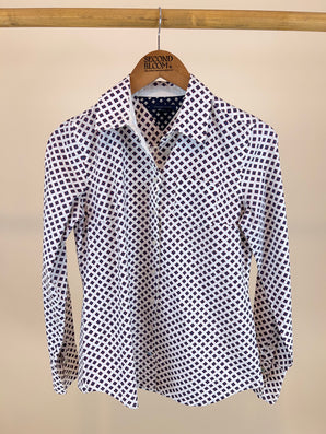 White Shirt with a Navy Diamond Pattern- Size: S