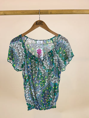Printed Tie Front Top- Size: S