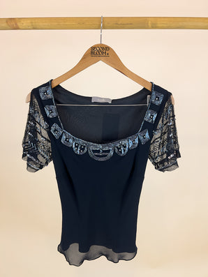 Square Neck Beaded Blouse- Size: S