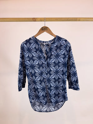 100% Cotton Blue Printed Blouse - Size: S