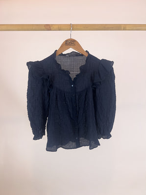 Black Ruffled Blouse - Size: XS