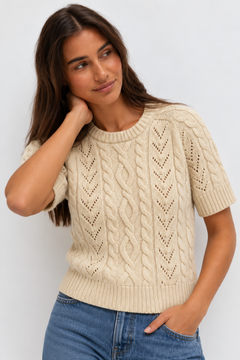 Cable Knit Short-Sleeve Sweater – Size: M