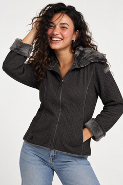 Fleece Jacket with Faux Fur Collar - Size: L