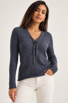 Lace-Up Ribbed Knit Sweater- Size: S