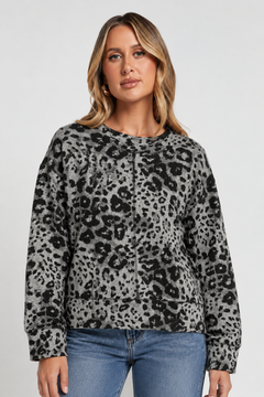 Grey Animal Print Sweatshirt Top - Size: M/L