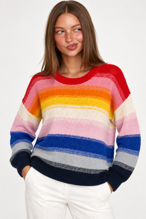 Colorful Striped Knit Sweater - Size: M (Fits: XL)