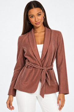 Wrap Velvet Blazer in Dusty Rose- Size: L