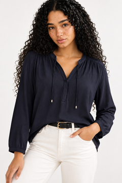Navy Textured Blouse - Size: M/L