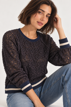 Striped Hem Lace Sweater- Size: L