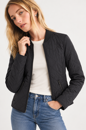Black Quilted Bomber Jacket - Size: XS