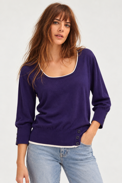 Wide Scoop Neck Sweater with 3/4 Sleeves- Size: M/L