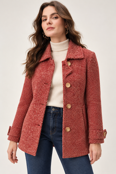 Tweed Wool Blend Coat Jacket - Size: M