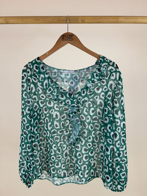 Leopard Print Frill Blouse - Size: M