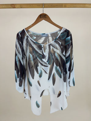 Abstract Print Tie Front Blouse - Size: M
