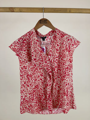 Animal Print Coral Water Color Blouse - Size: S