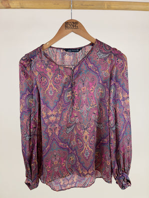 Silk Blouse in Paisley Deep Rose - Size: S
