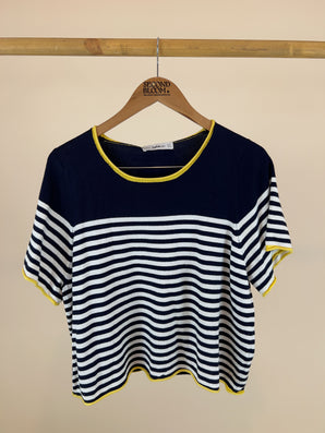 Zara Knit Striped Contrast Trim Top - Size: M