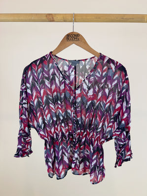 AX 100% Silk Blouse in Bold Abstract Leaf Print - Size: M