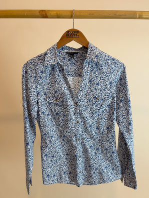 Blue and Cream Cotton Shirt - Size: XS