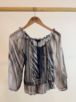 100% Silk Blouse in Earth Tone - Size: XS