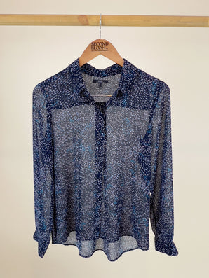 Navy Blue Blouse with an all-over Dotted Pattern - Size: S