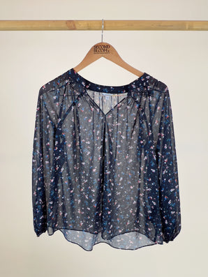 All-over Micro Floral Print Blouse - Size: S