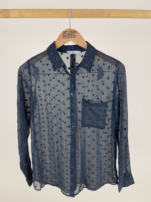 Sheer Black Polka Dot Blouse - Size: S