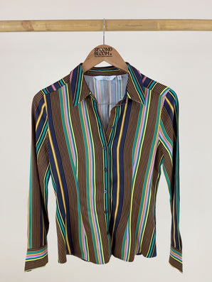 Satin Effect Colorful Striped Blouse - Size: S