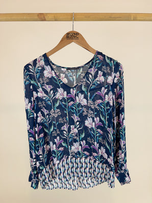 100% Viscose Floral Blouse-Size: XS