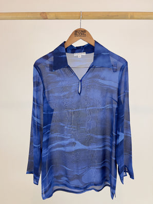 100% Silk Blouse in Royal Blue Color-Size: M/L