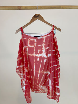 Cold Shoulder Tie Dye Print blouse-Size: L
