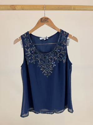 Beaded Top in Deep Navy Color-Size: S