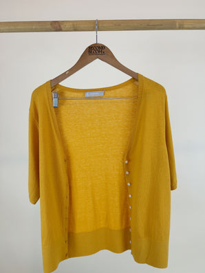 Mustard Yellow Cardigan in Wool and Cotton Blend-Size:XL