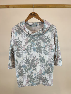 Lightweight Floral Sweater with Cowl Neck-Size: M