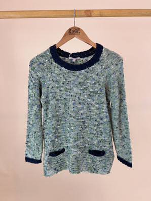 Two Tone Knit Sweater with Contrast Details-Size: M