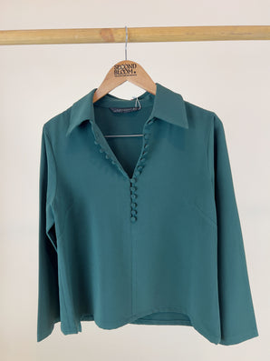 Classic Winter Blouse in Teal Green-Size: L