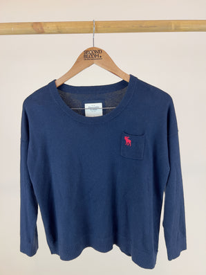 Cotton & Wool Knit Sweater in Deep Navy Color-Size: M