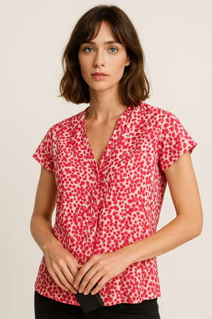 Animal Print Coral Water Color Blouse - Size: S