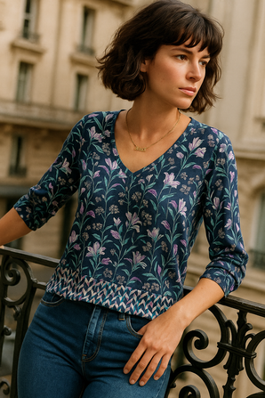 100% Viscose Floral Blouse-Size: XS
